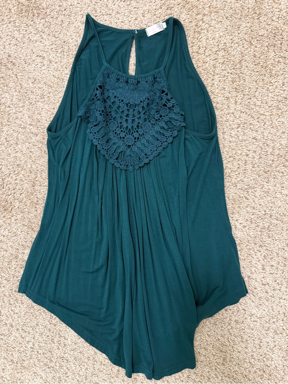 Sleeveless Crochet Yoke Tank Top - Teal